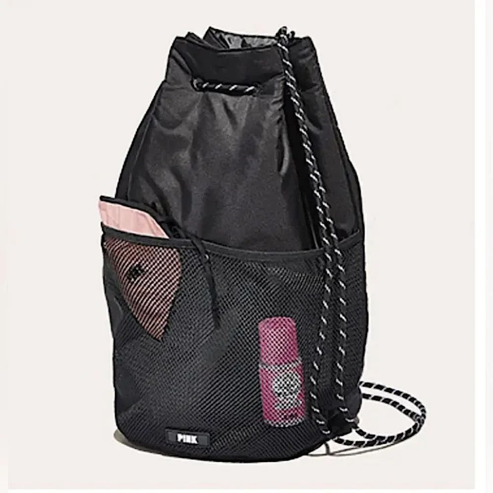 PINK by Victoria’s Secret Black Cinch Sack bucket Backpack tote purse beach